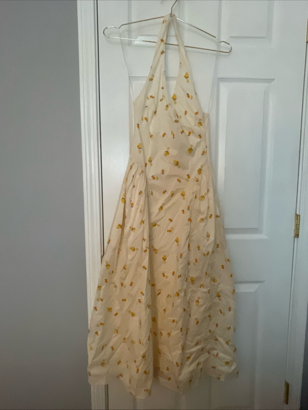 Zara Cream Halter Midi Dress with Fruit Print